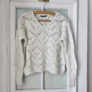 George Cream Knit Sweater XS Open Stitch Textured Pullover